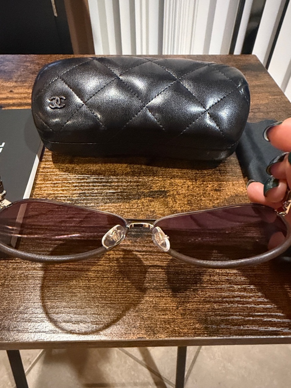 RARE Authentic CHANEL leather polarized aviator Sunglasses w Brown gradient Lens - Picture 8 of 10